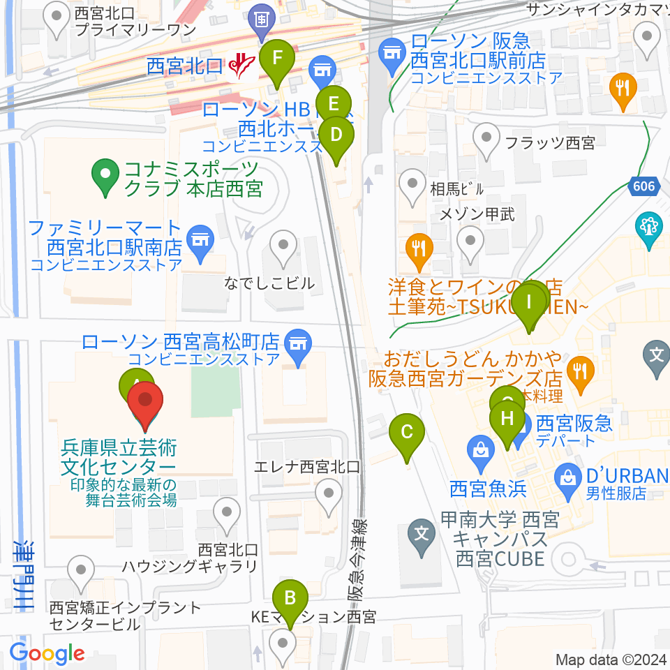 兵庫県立芸術文化センター 阪急中ホール周辺のカフェ一覧地図