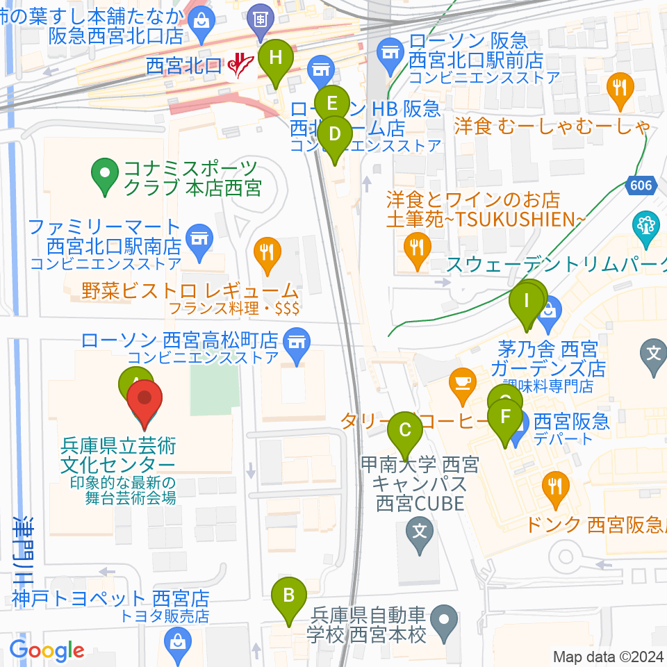 兵庫県立芸術文化センター 阪急中ホール周辺のカフェ一覧地図