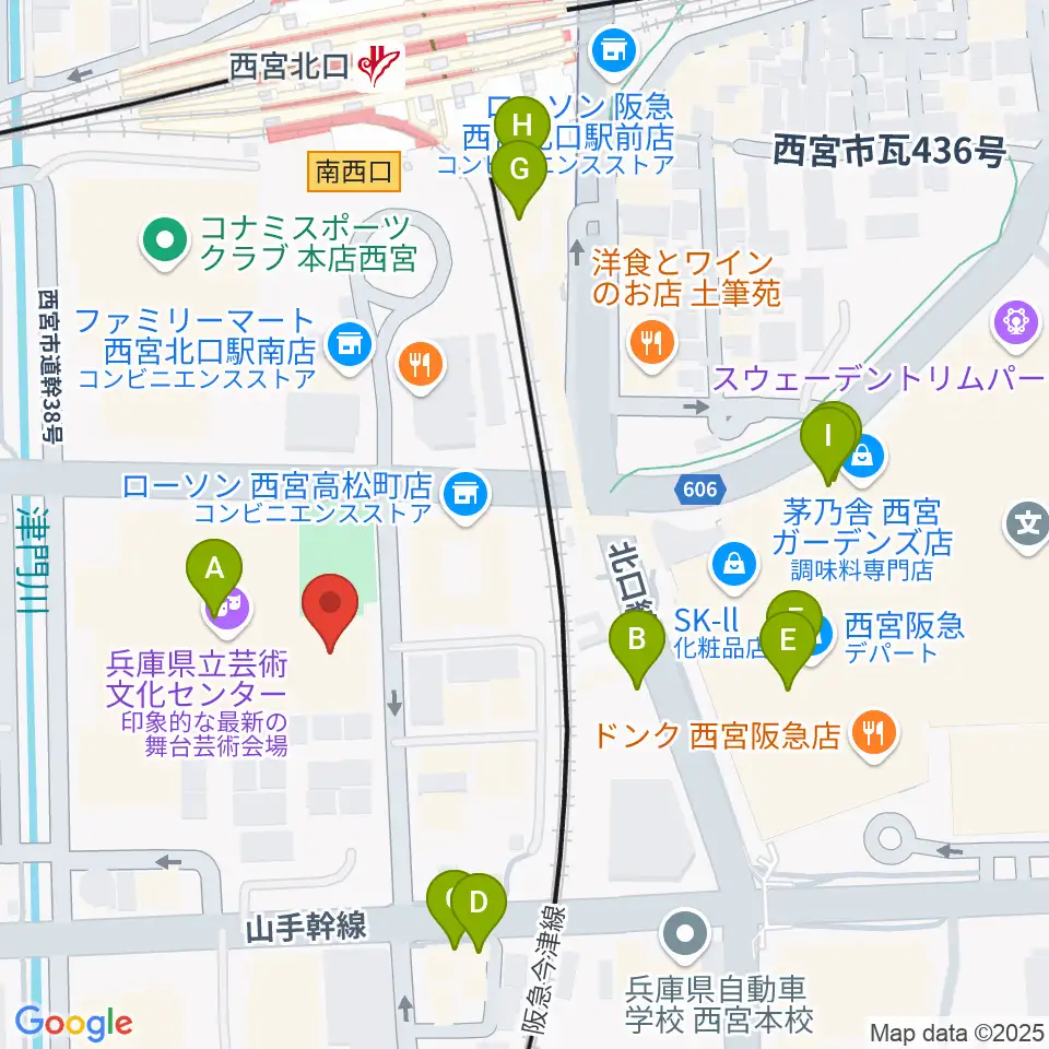 兵庫県立芸術文化センター 神戸女学院小ホール周辺のカフェ一覧地図
