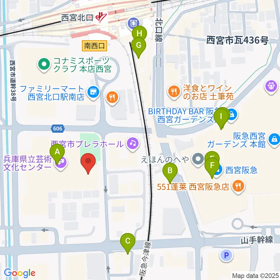 兵庫県立芸術文化センター 神戸女学院小ホール周辺のカフェ一覧地図