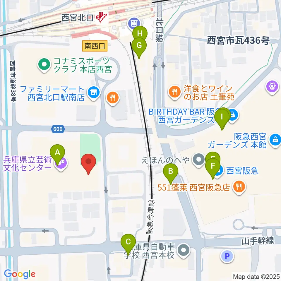 兵庫県立芸術文化センター 神戸女学院小ホール周辺のカフェ一覧地図