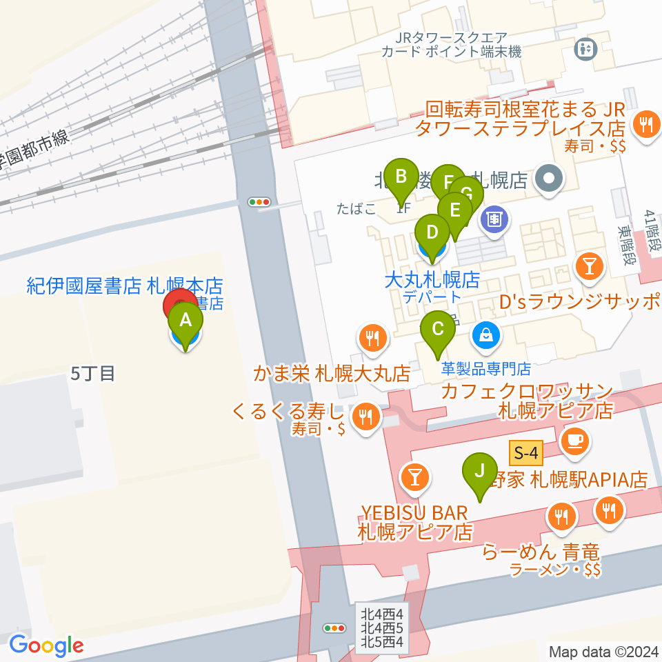 札幌センター ヤマハミュージック周辺のカフェ一覧地図