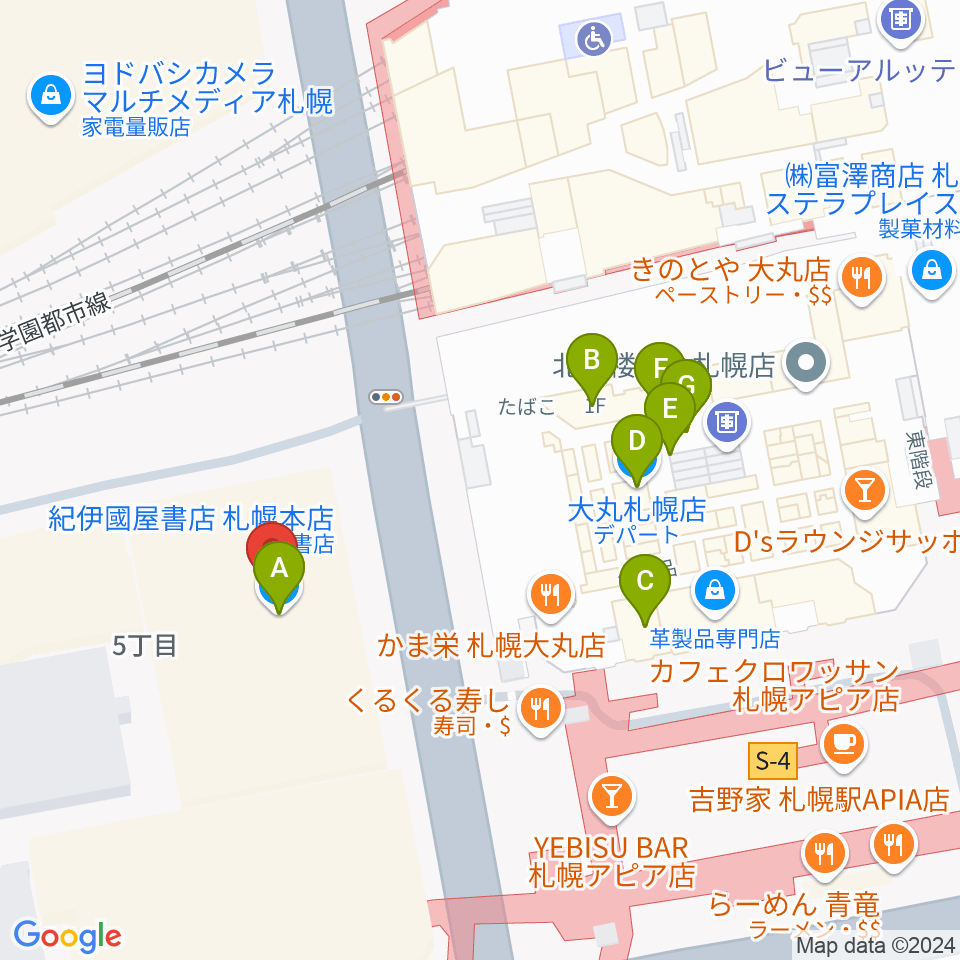 札幌センター ヤマハミュージック周辺のカフェ一覧地図