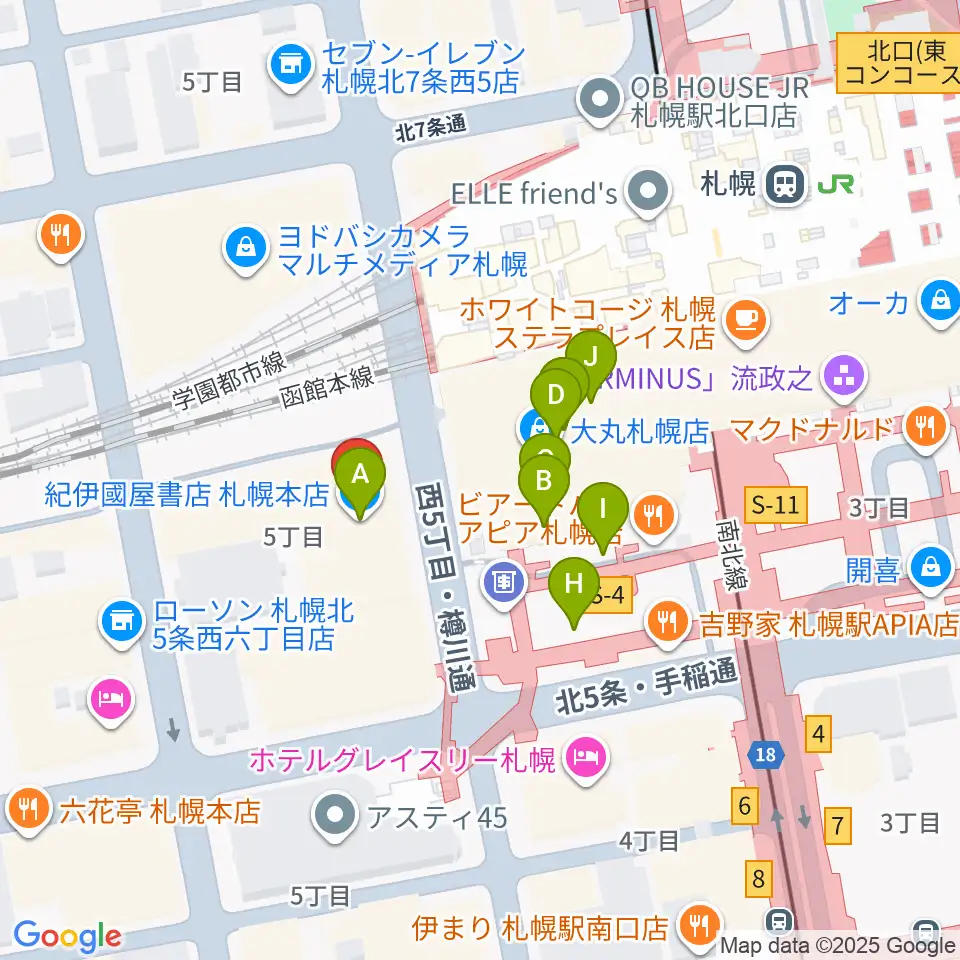 札幌センター ヤマハミュージック周辺のカフェ一覧地図