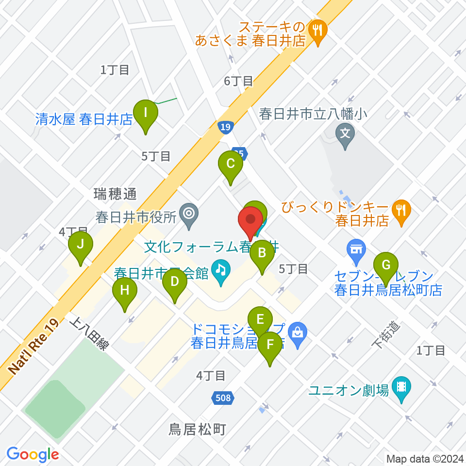 春日井市民会館周辺のカフェ一覧地図