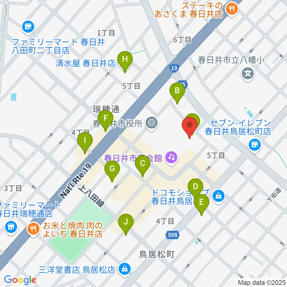 春日井市民会館周辺のカフェ一覧地図