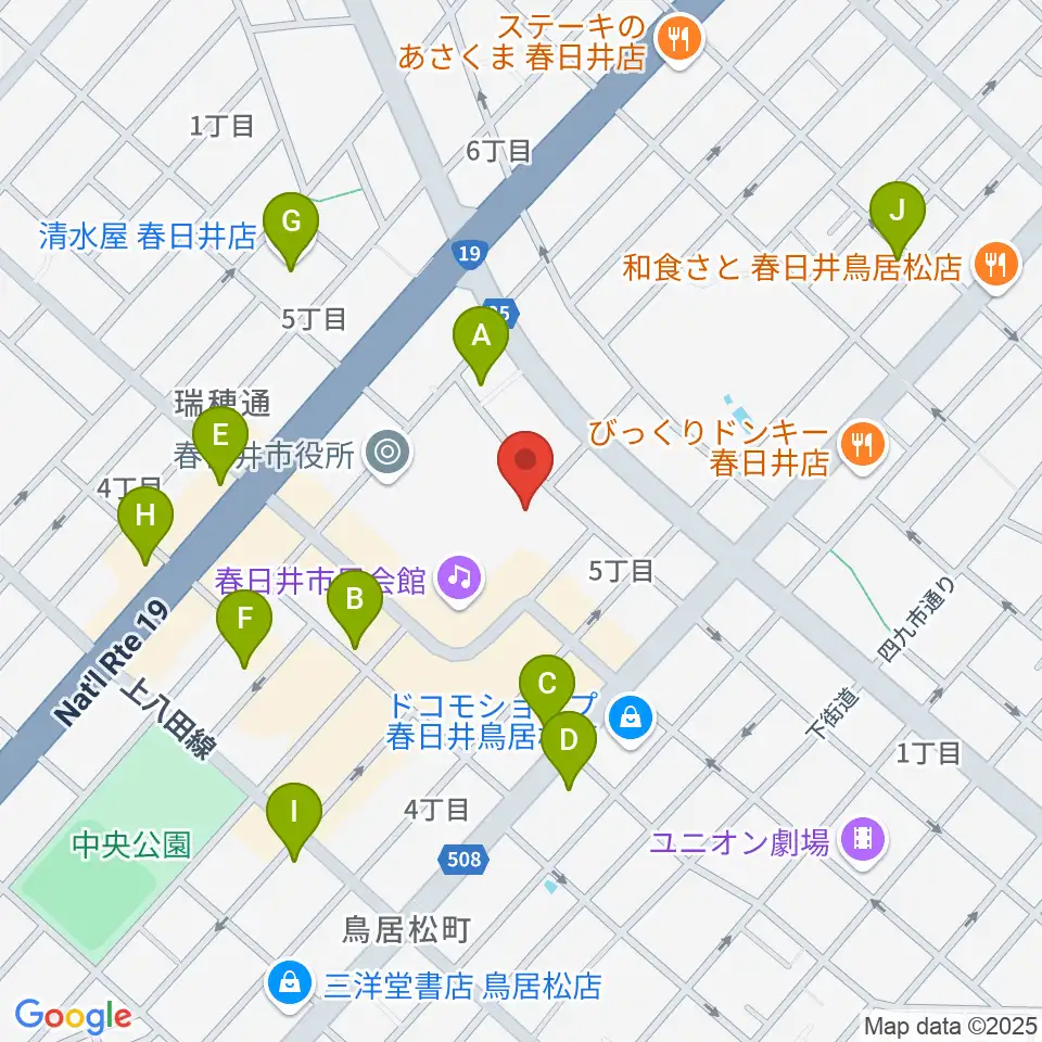 春日井市民会館周辺のカフェ一覧地図