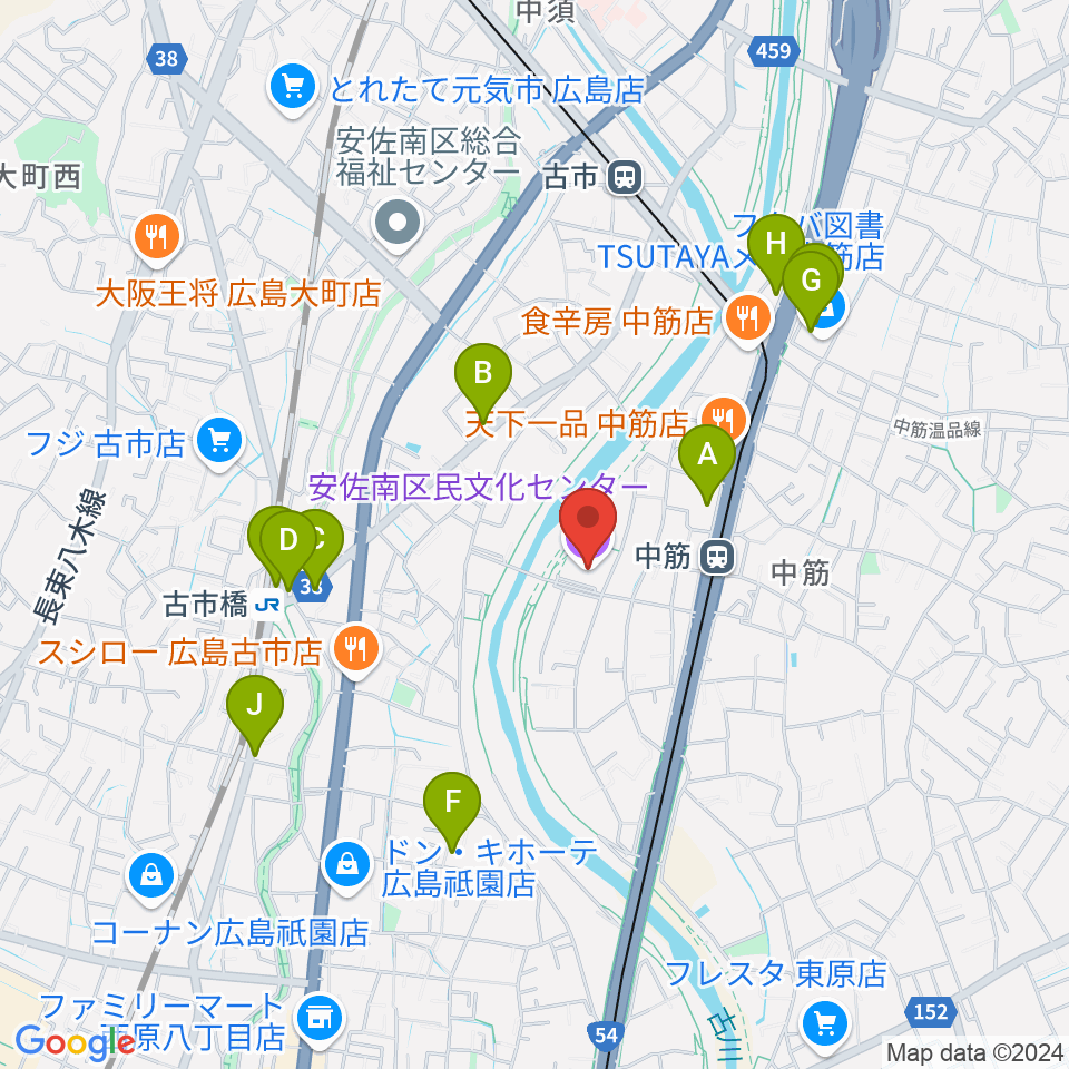 マエダハウジング安佐南区民文化センター周辺のカフェ一覧地図