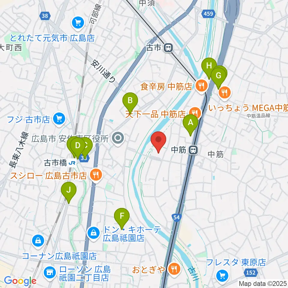 マエダハウジング安佐南区民文化センター周辺のカフェ一覧地図