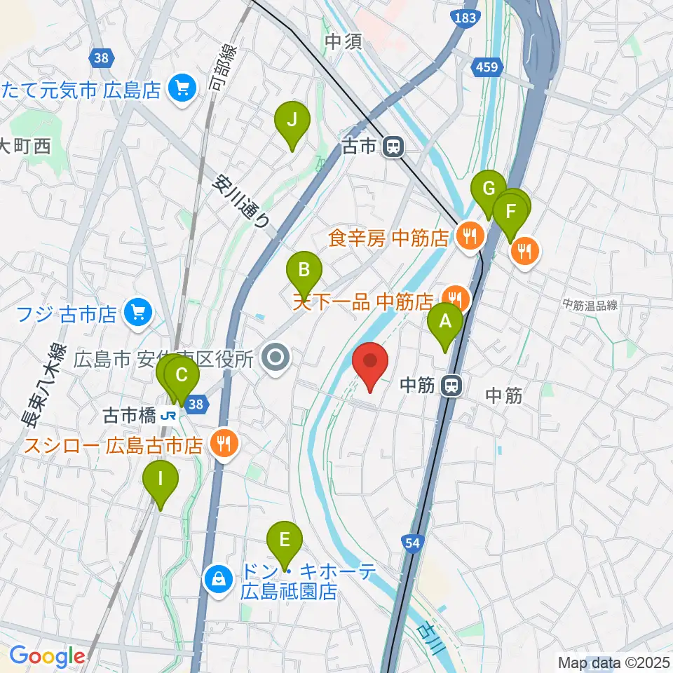 マエダハウジング安佐南区民文化センター周辺のカフェ一覧地図