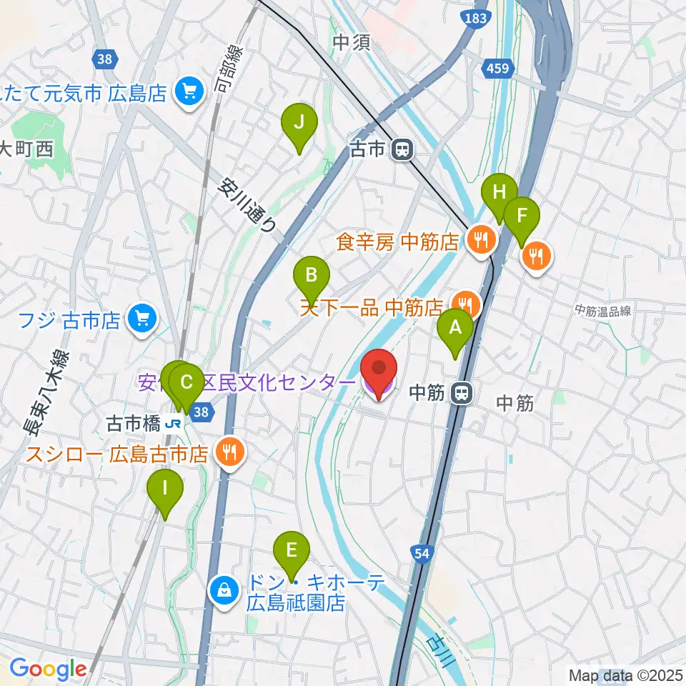 マエダハウジング安佐南区民文化センター周辺のカフェ一覧地図