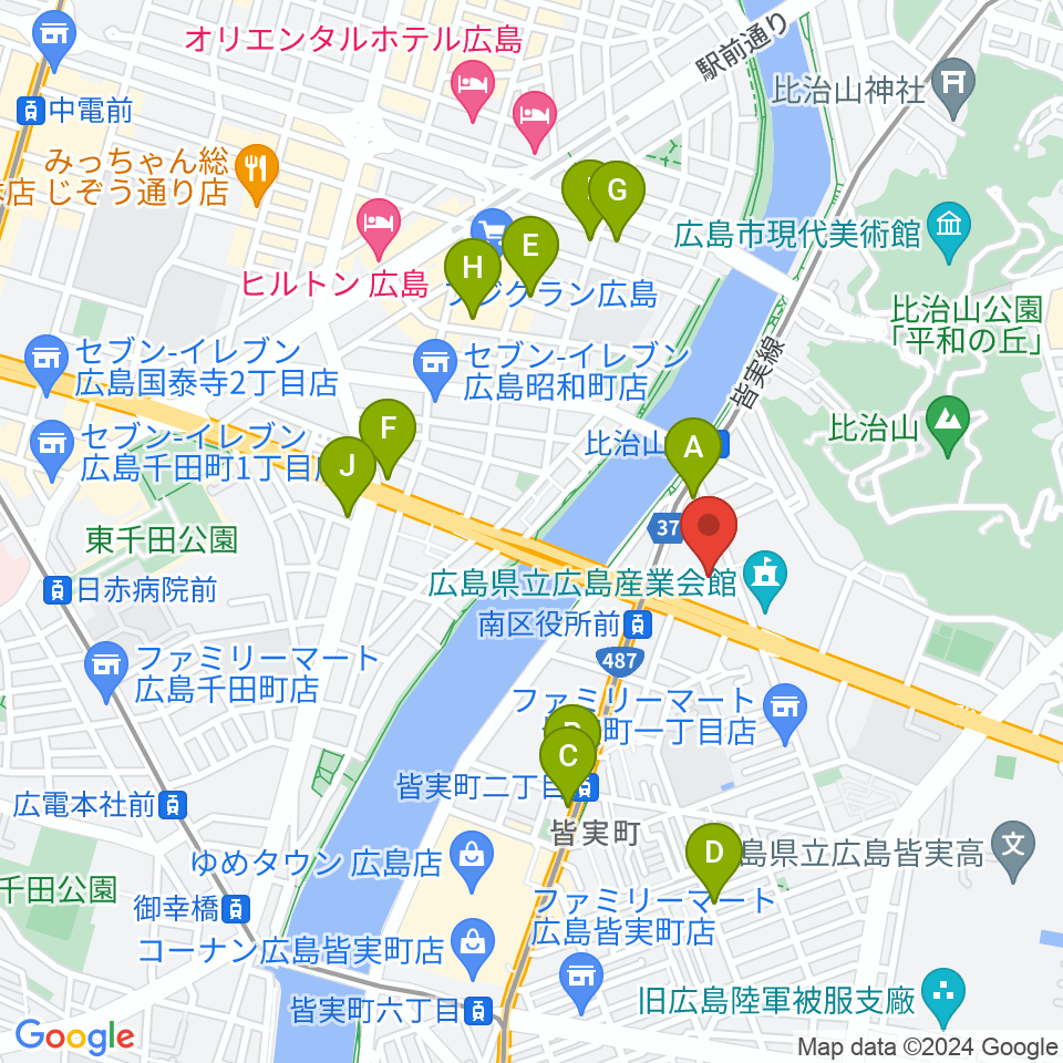 広島市南区民文化センター周辺のカフェ一覧地図