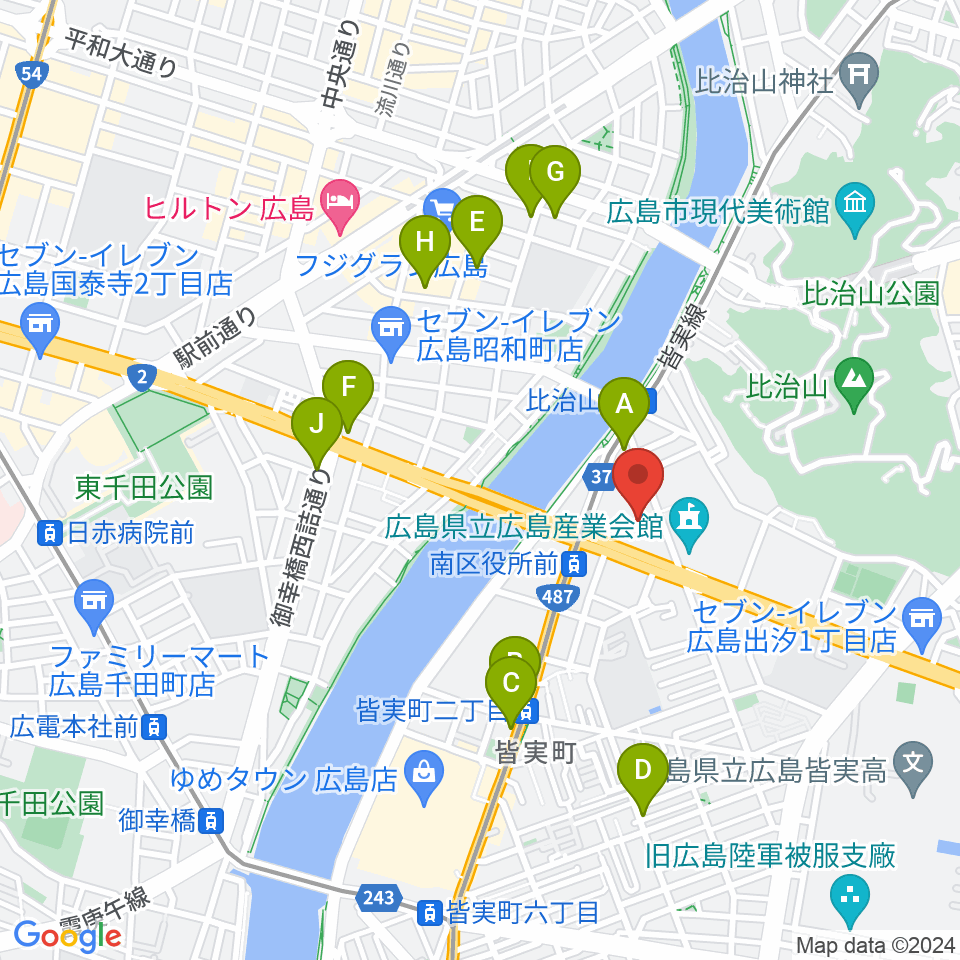 広島市南区民文化センター周辺のカフェ一覧地図