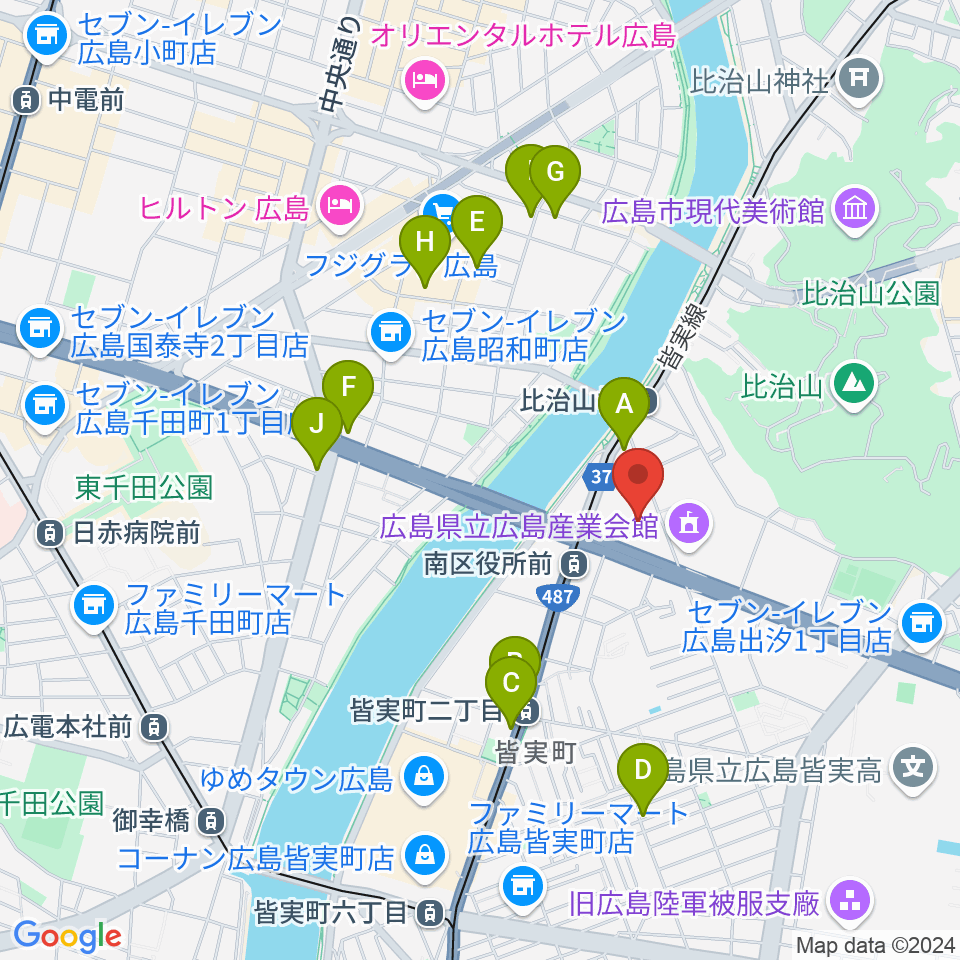 広島市南区民文化センター周辺のカフェ一覧地図