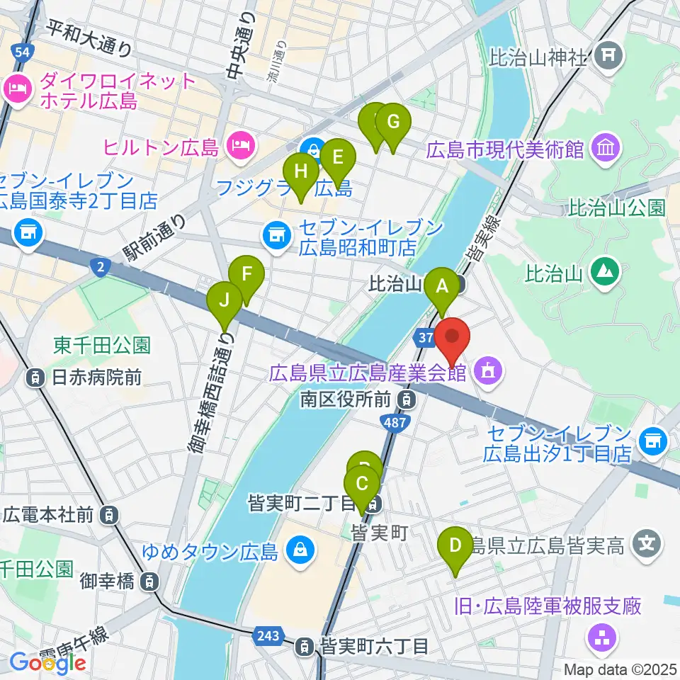 広島市南区民文化センター周辺のカフェ一覧地図