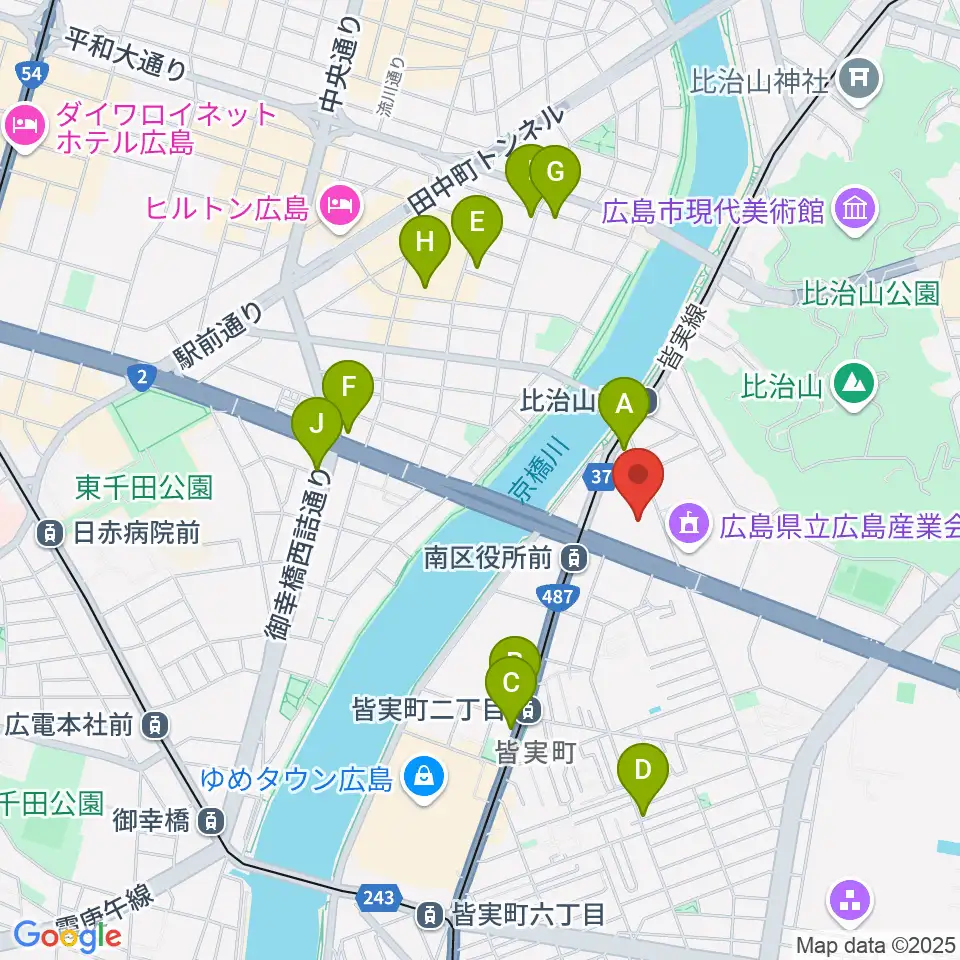 広島市南区民文化センター周辺のカフェ一覧地図