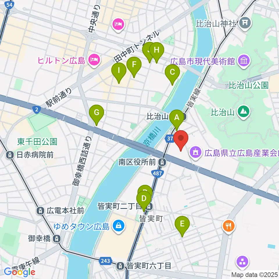 広島市南区民文化センター周辺のカフェ一覧地図