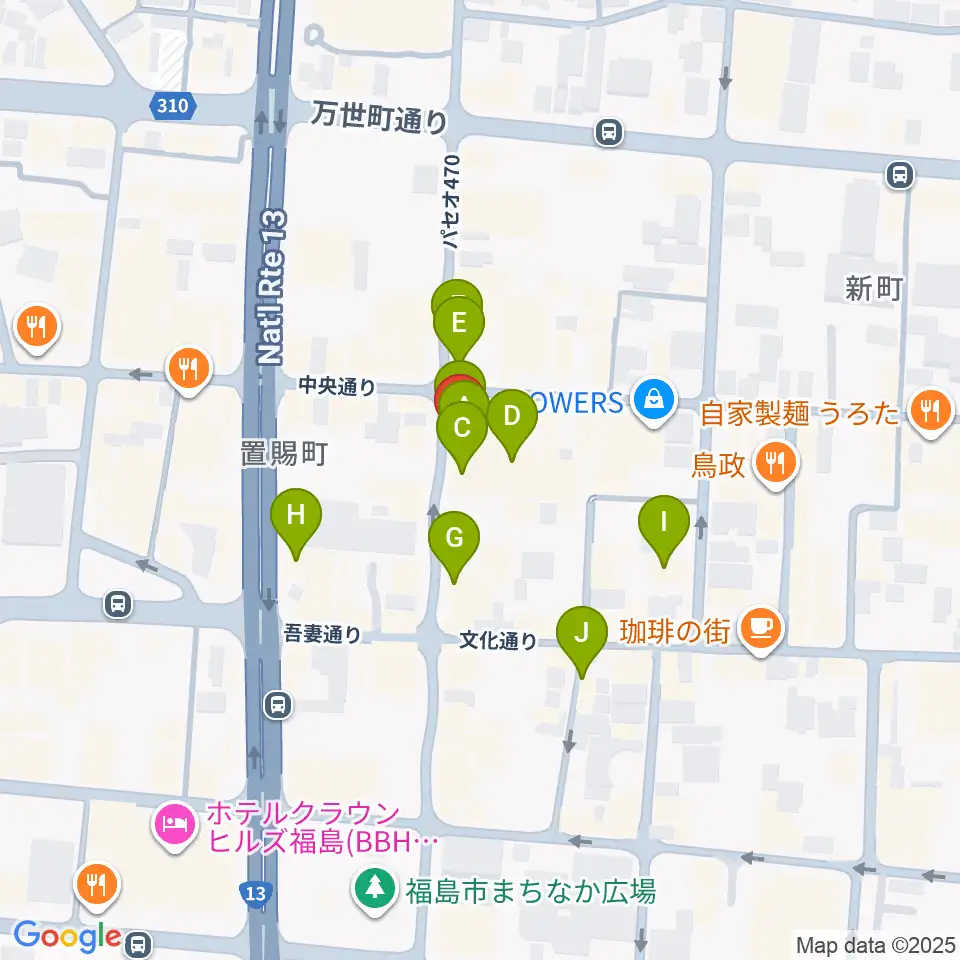 エフエムポコ周辺のカフェ一覧地図