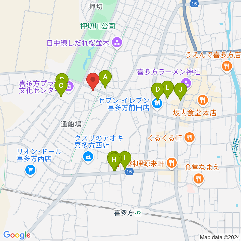 喜多方シティエフエム周辺のカフェ一覧地図