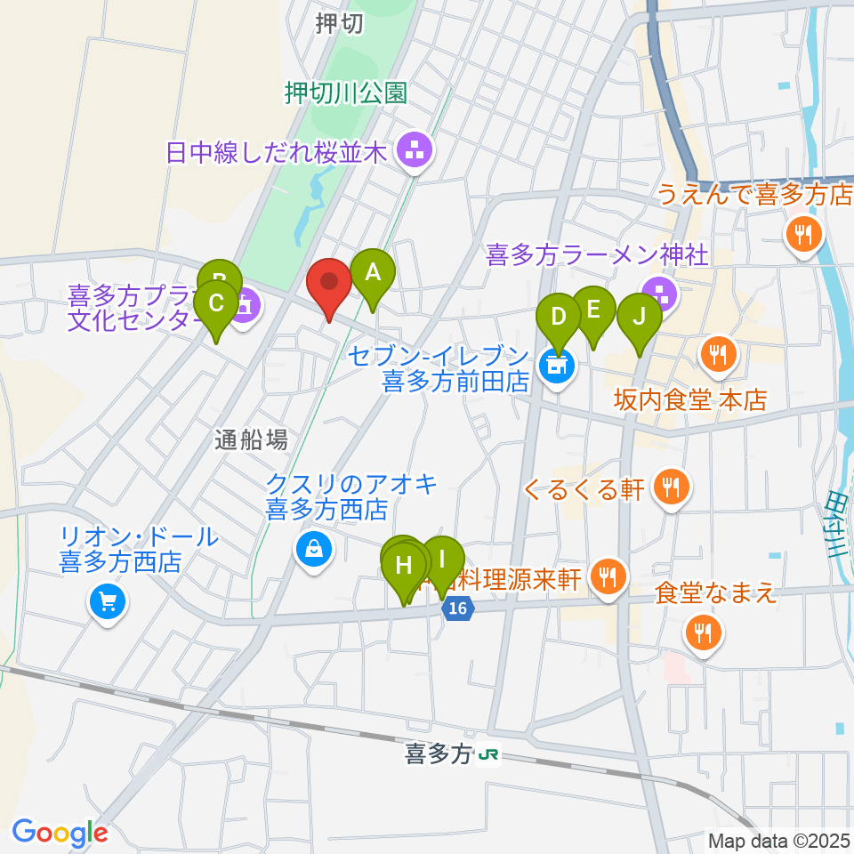 喜多方シティエフエム周辺のカフェ一覧地図