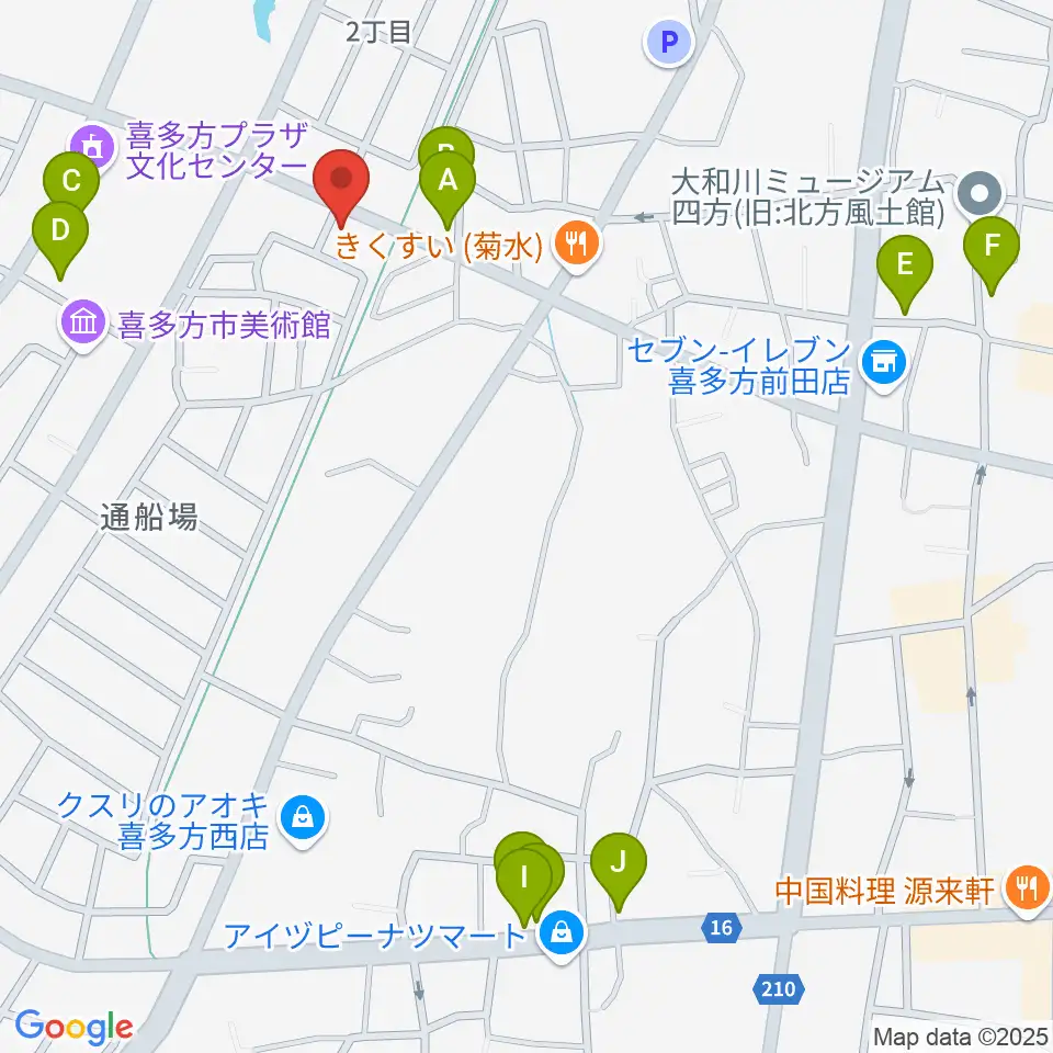 喜多方シティエフエム周辺のカフェ一覧地図
