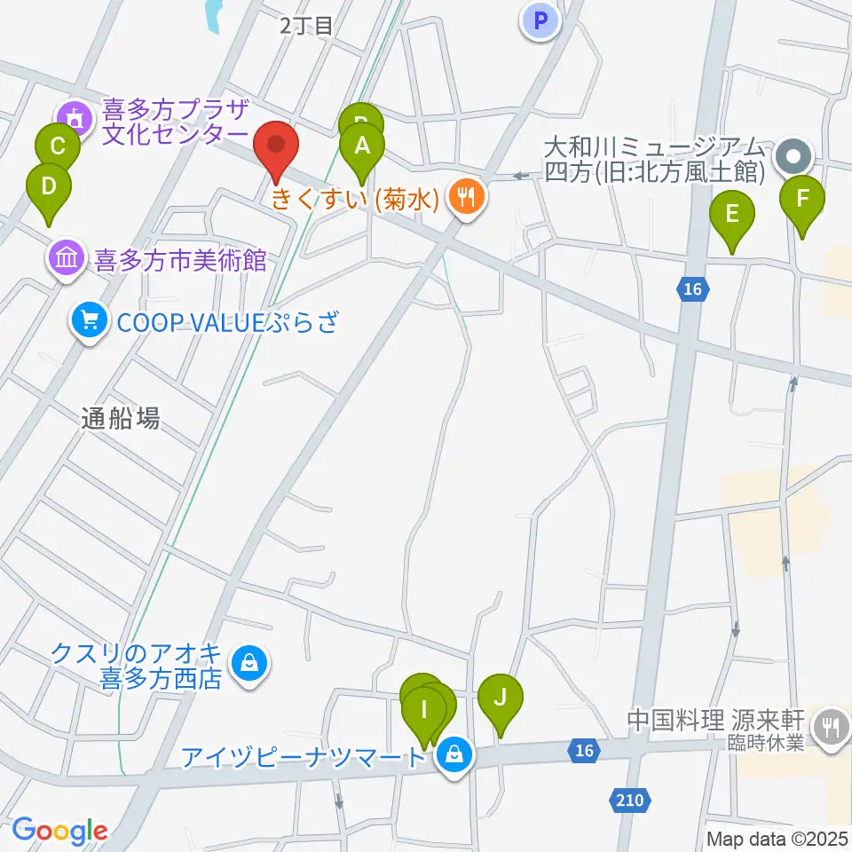 喜多方シティエフエム周辺のカフェ一覧地図