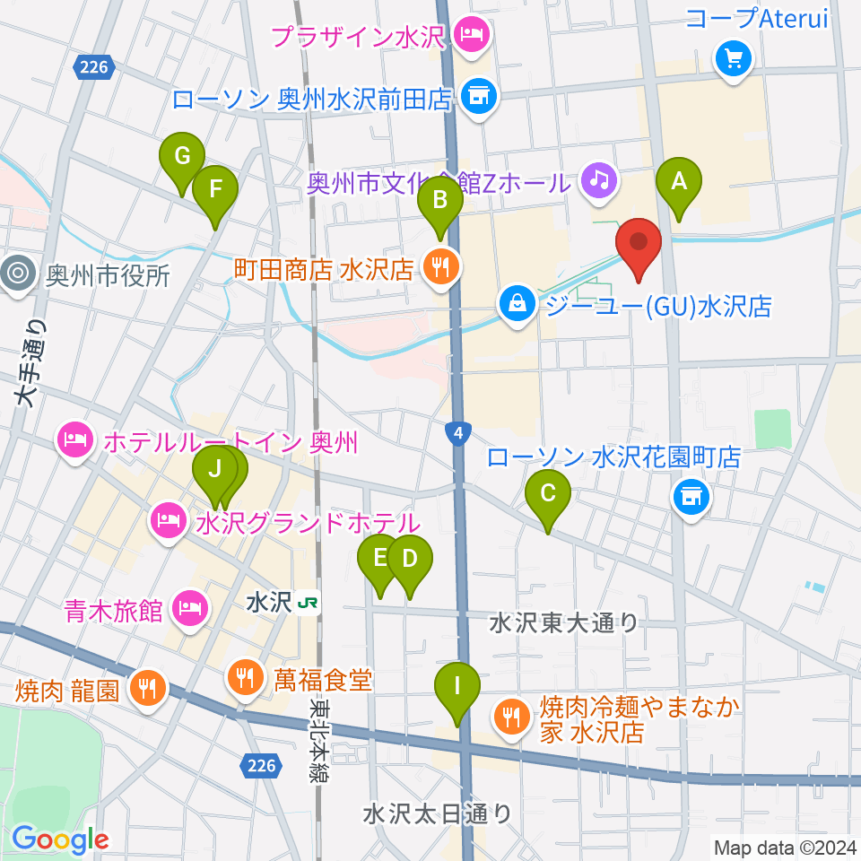 奥州エフエム周辺のカフェ一覧地図