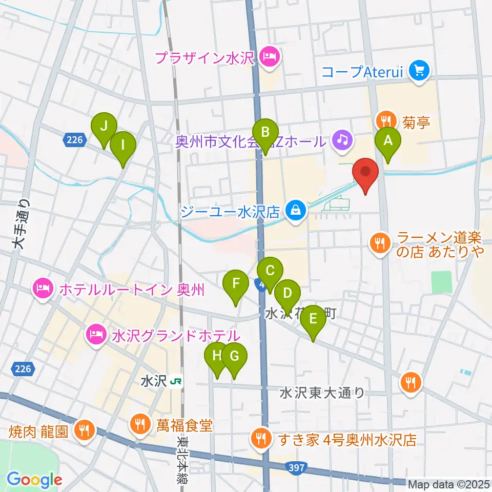 奥州エフエム周辺のカフェ一覧地図