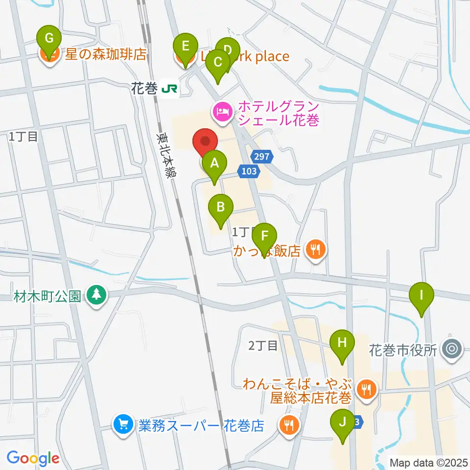 えふえむ花巻周辺のカフェ一覧地図