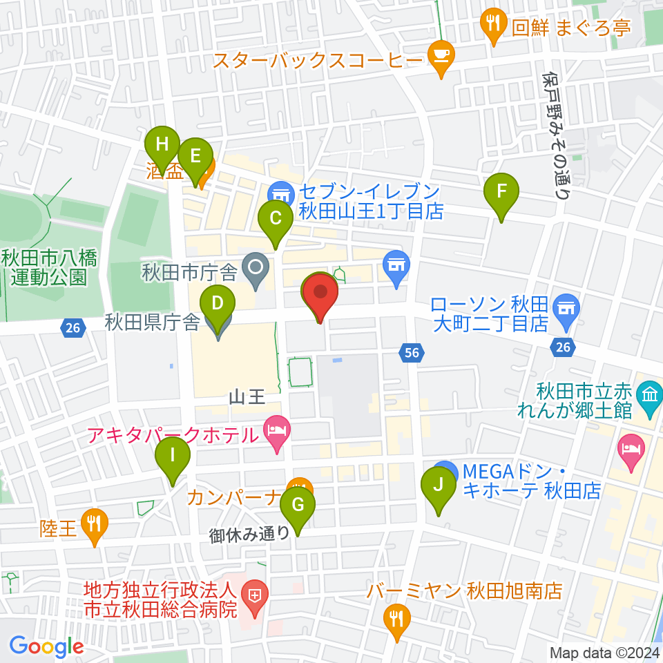 秋田コミュニティー放送周辺のカフェ一覧地図