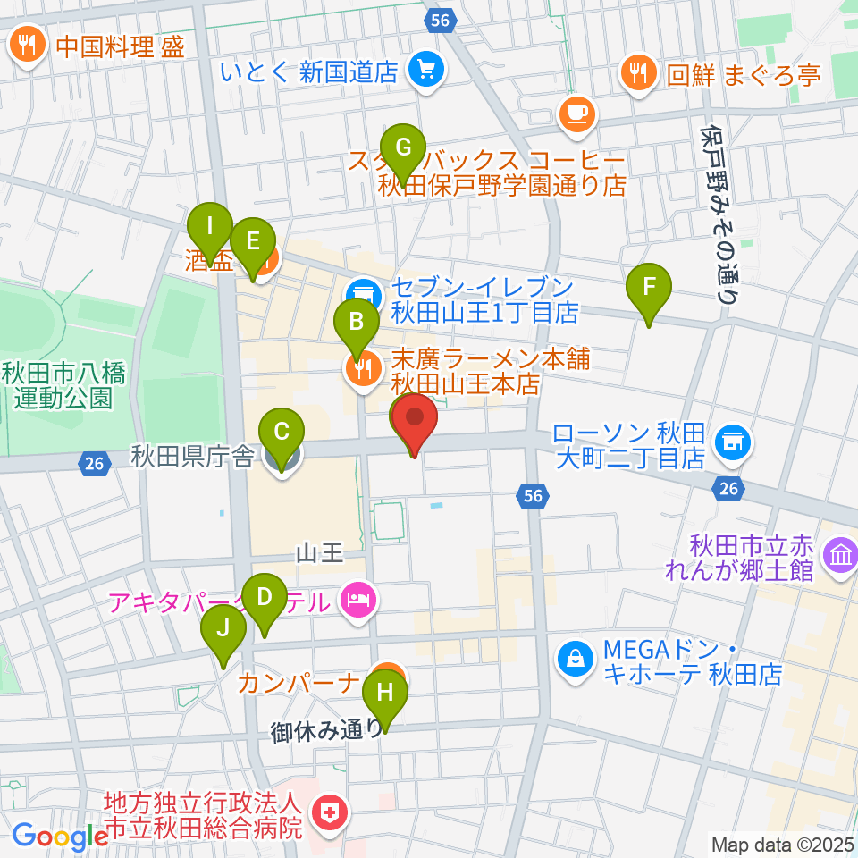 秋田コミュニティー放送周辺のカフェ一覧地図