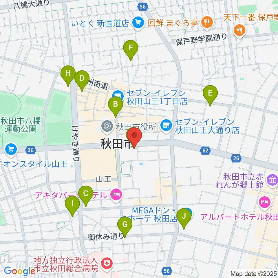 秋田コミュニティー放送周辺のカフェ一覧地図