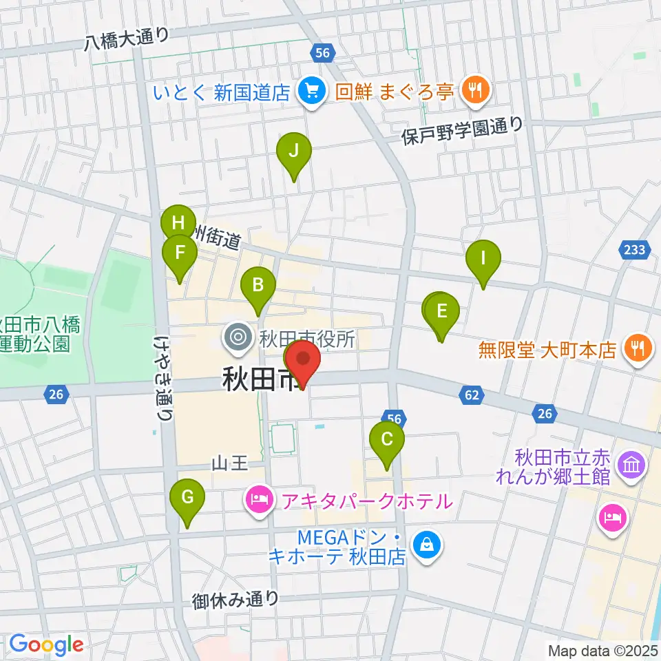 秋田コミュニティー放送周辺のカフェ一覧地図