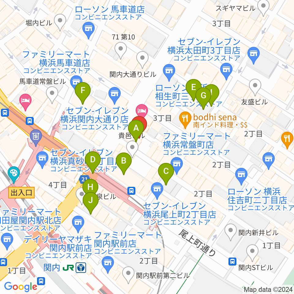 横浜BAYSIS周辺のカフェ一覧地図
