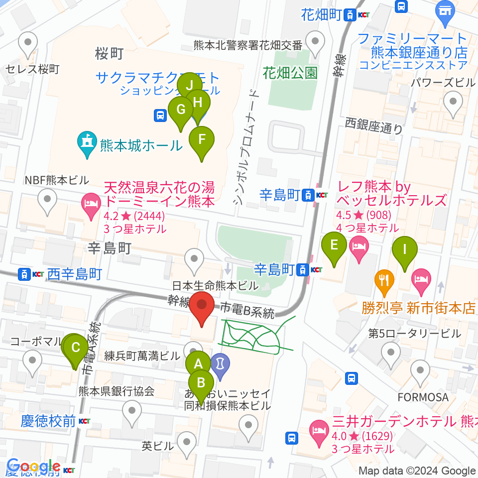 FM791 熊本シティエフエム周辺のカフェ一覧地図