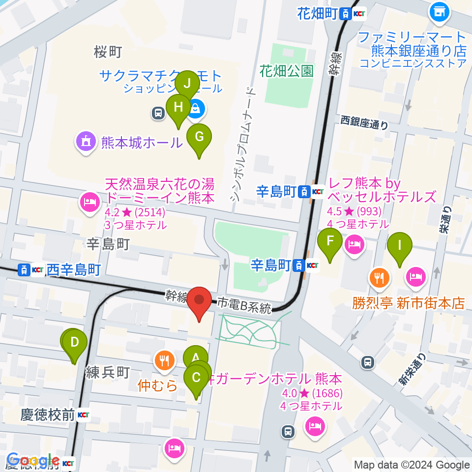 FM791 熊本シティエフエム周辺のカフェ一覧地図