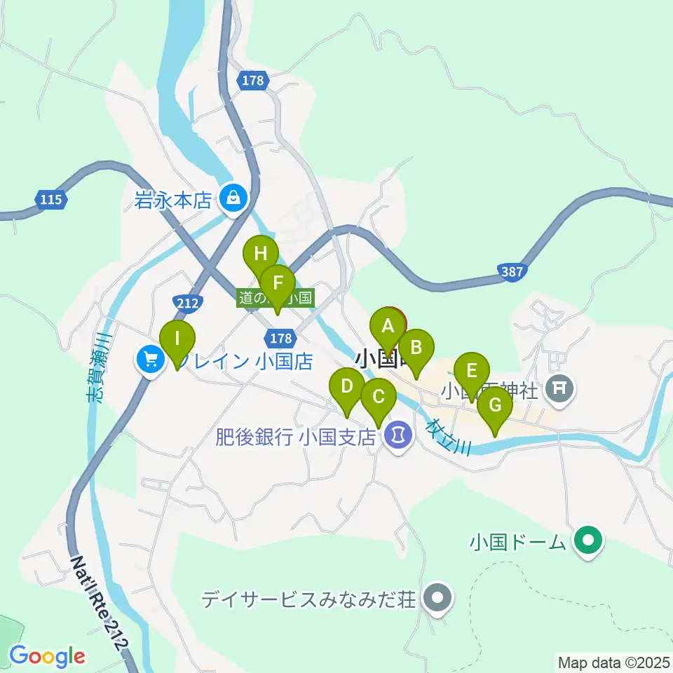 エフエム小国 グリーンポケット周辺のカフェ一覧地図