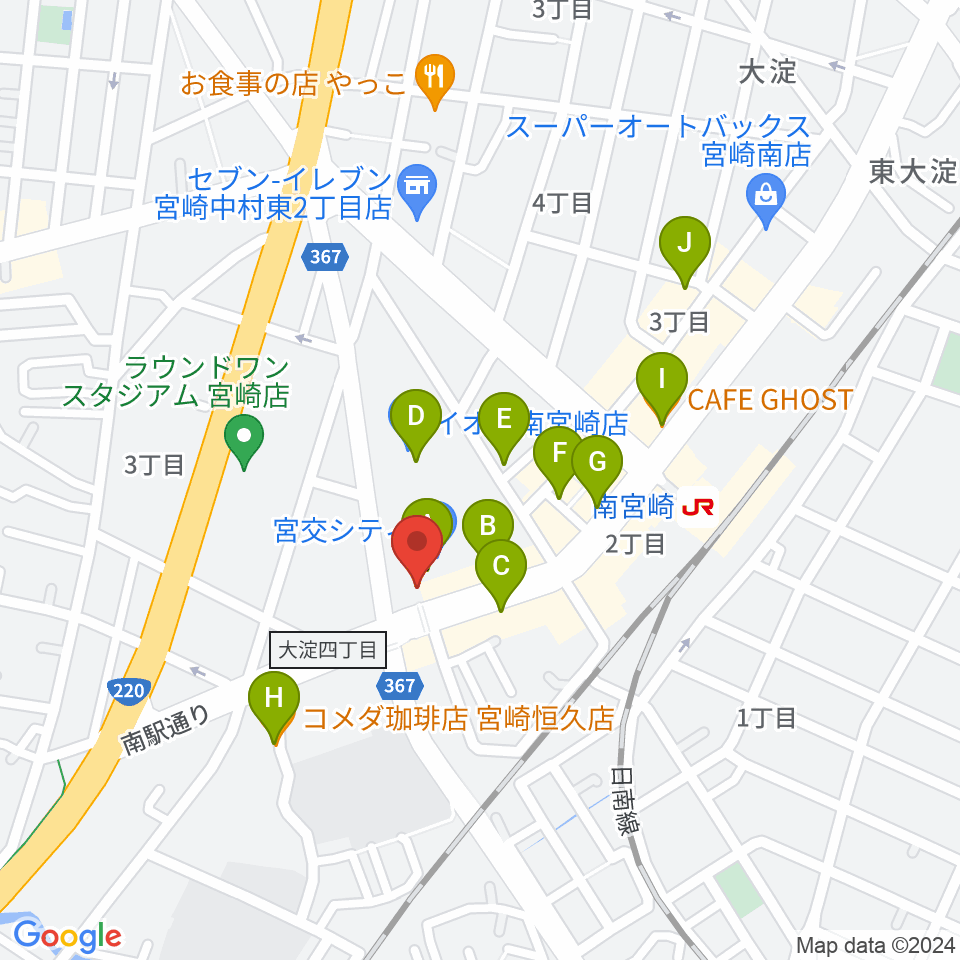 宮崎サンシャインFM周辺のカフェ一覧地図