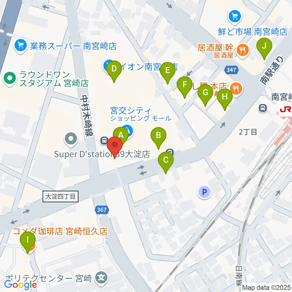 宮崎サンシャインFM周辺のカフェ一覧地図
