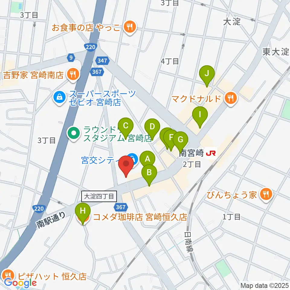宮崎サンシャインFM周辺のカフェ一覧地図
