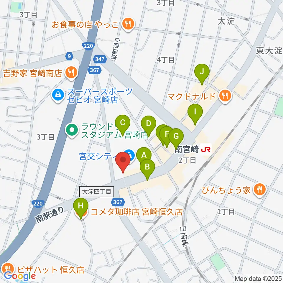 宮崎サンシャインFM周辺のカフェ一覧地図