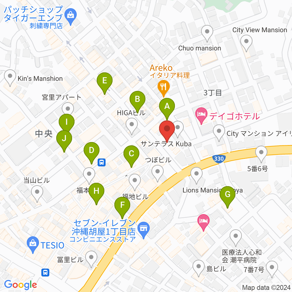 FMコザ周辺のカフェ一覧地図