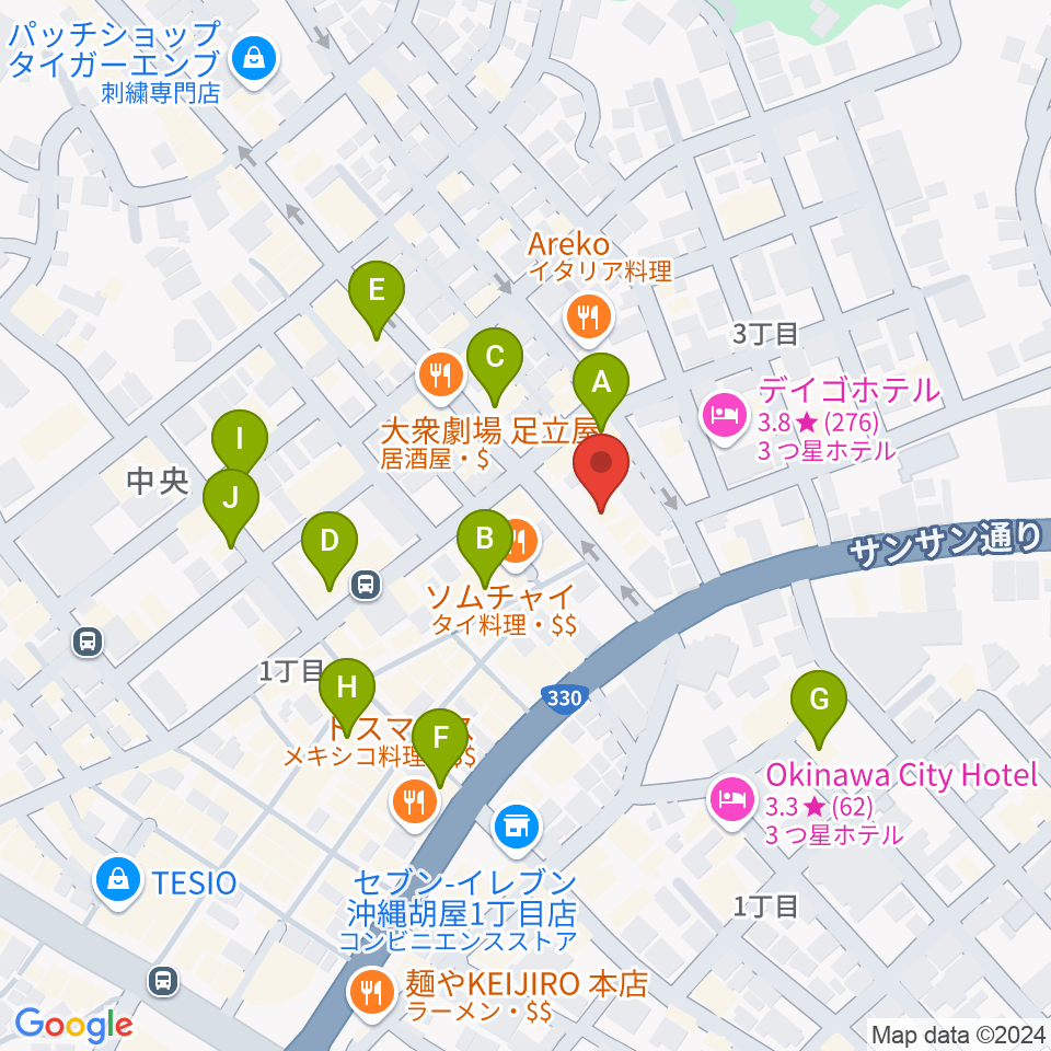 FMコザ周辺のカフェ一覧地図