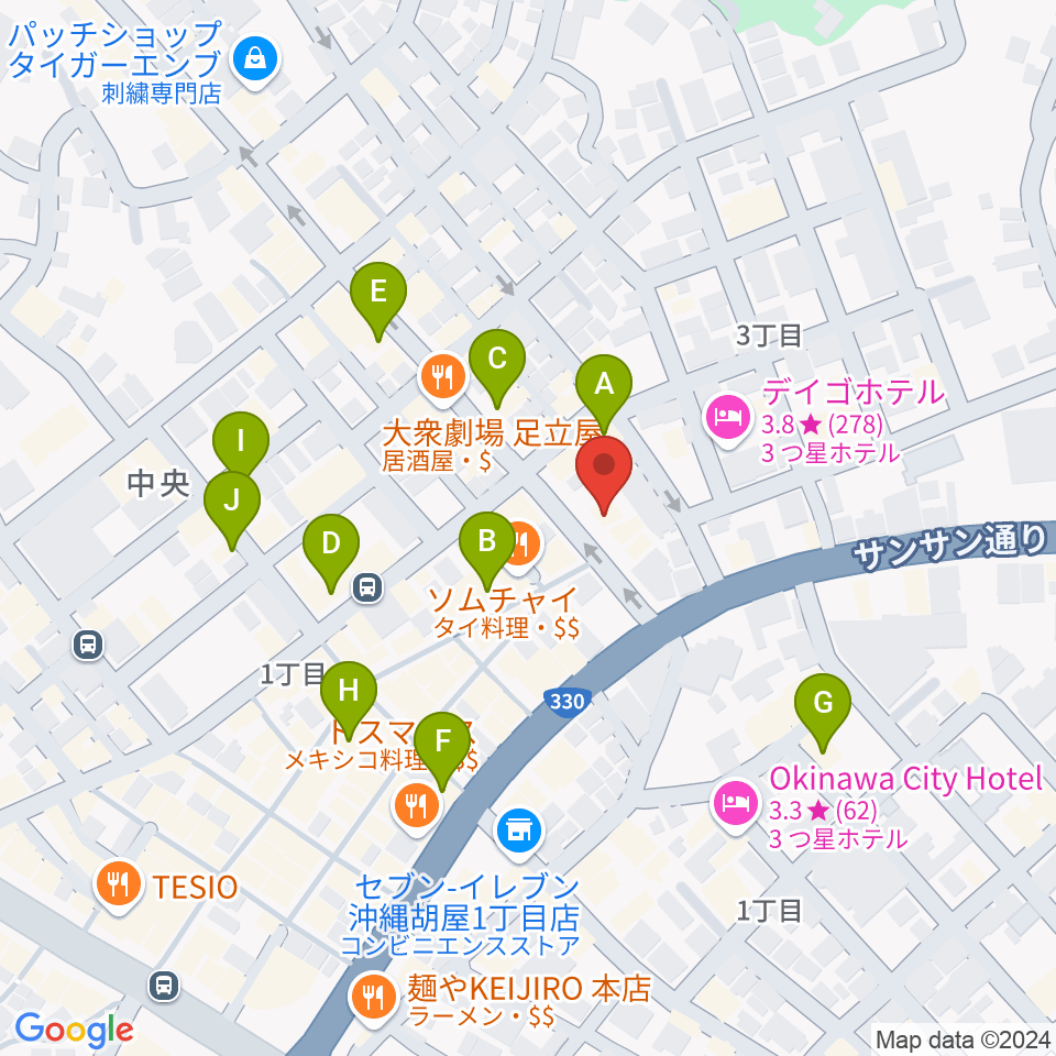 FMコザ周辺のカフェ一覧地図