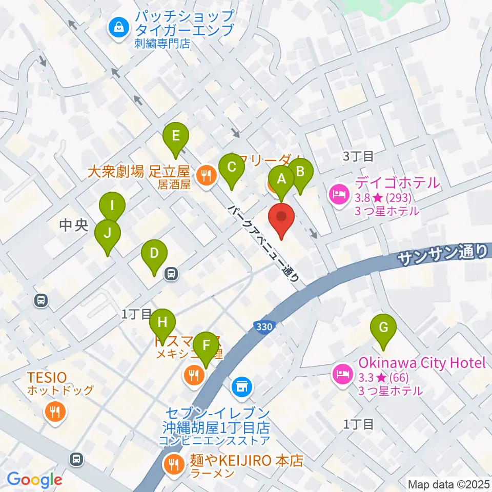 FMコザ周辺のカフェ一覧地図