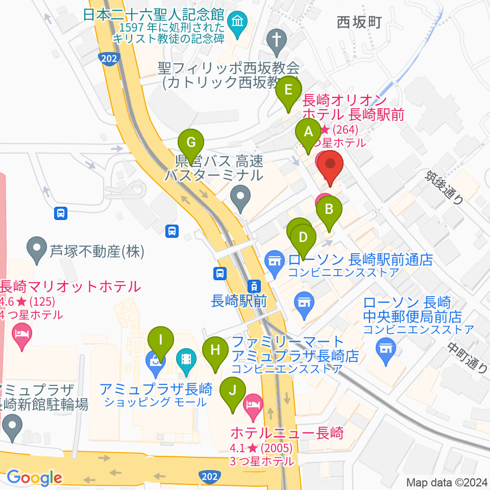 長崎市民FM周辺のカフェ一覧地図