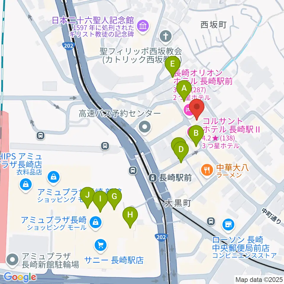 長崎市民FM周辺のカフェ一覧地図