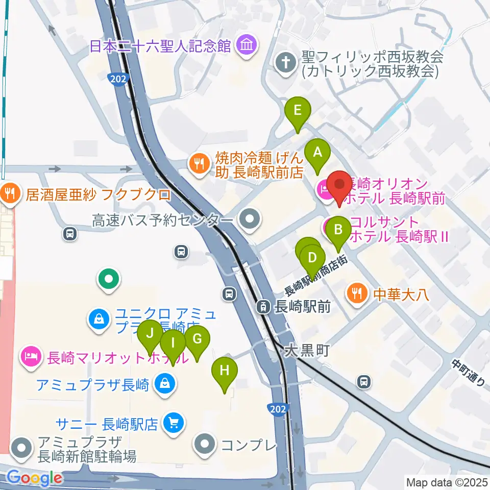 長崎市民FM周辺のカフェ一覧地図