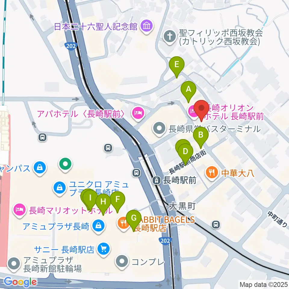 長崎市民FM周辺のカフェ一覧地図