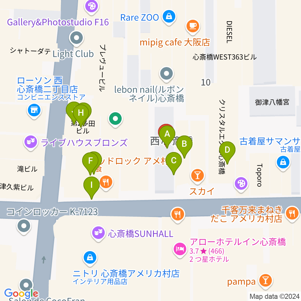 グリーンスタジオ周辺のカフェ一覧地図